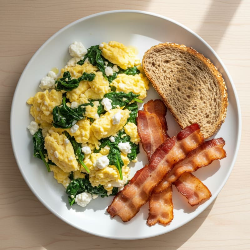 Cottage Cheese Scramble with Spinach and Turkey Bacon