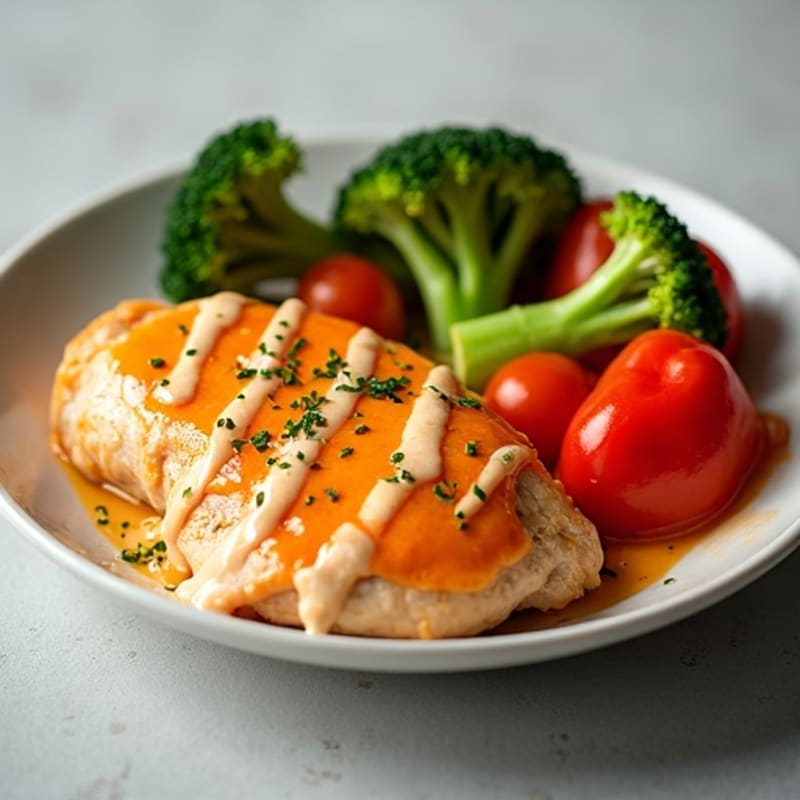 Creamy Buffalo Chicken with Roasted Vegetables