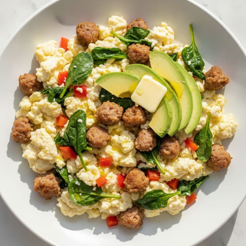 Egg White Scramble with Turkey Sausage and Spinach