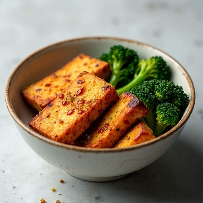 Crispy Baked Tofu with Steamed Greens and Savory Soy-Ginger Glaze