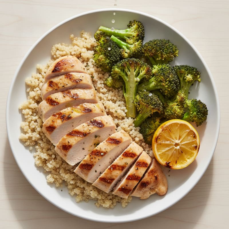 Grilled Chicken Breast with Quinoa and Roasted Broccoli