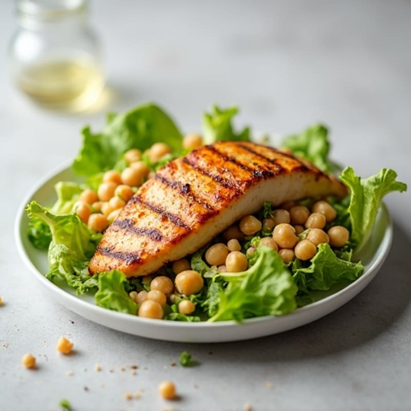 Grilled Chicken Breast with Crisp Romaine and Chickpea Salad