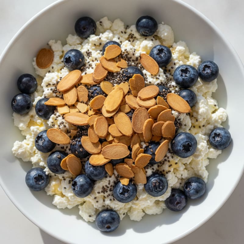 Cottage Cheese Berry Bowl with Almonds and Chia