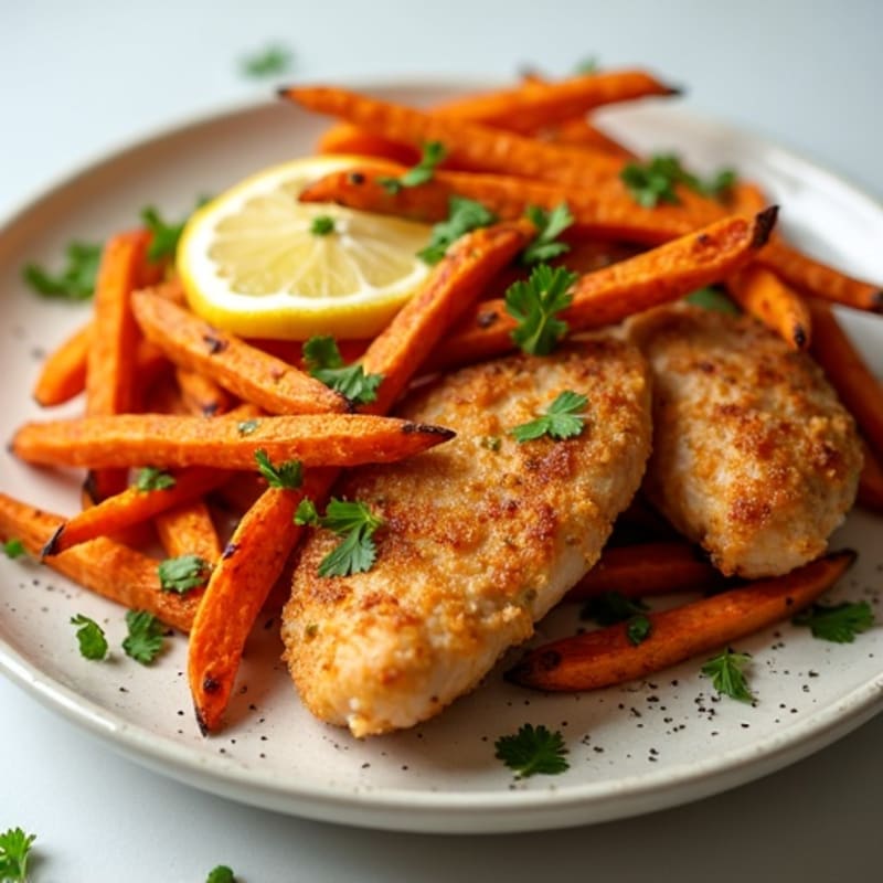 Crispy Lemon-Herb Chicken Bites with Roasted Sweet Potato Fries