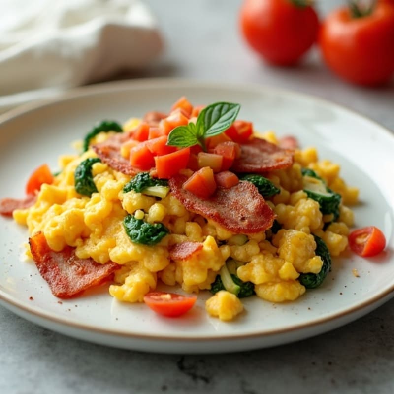 Loaded Veggie Egg Scramble with Crispy Bacon