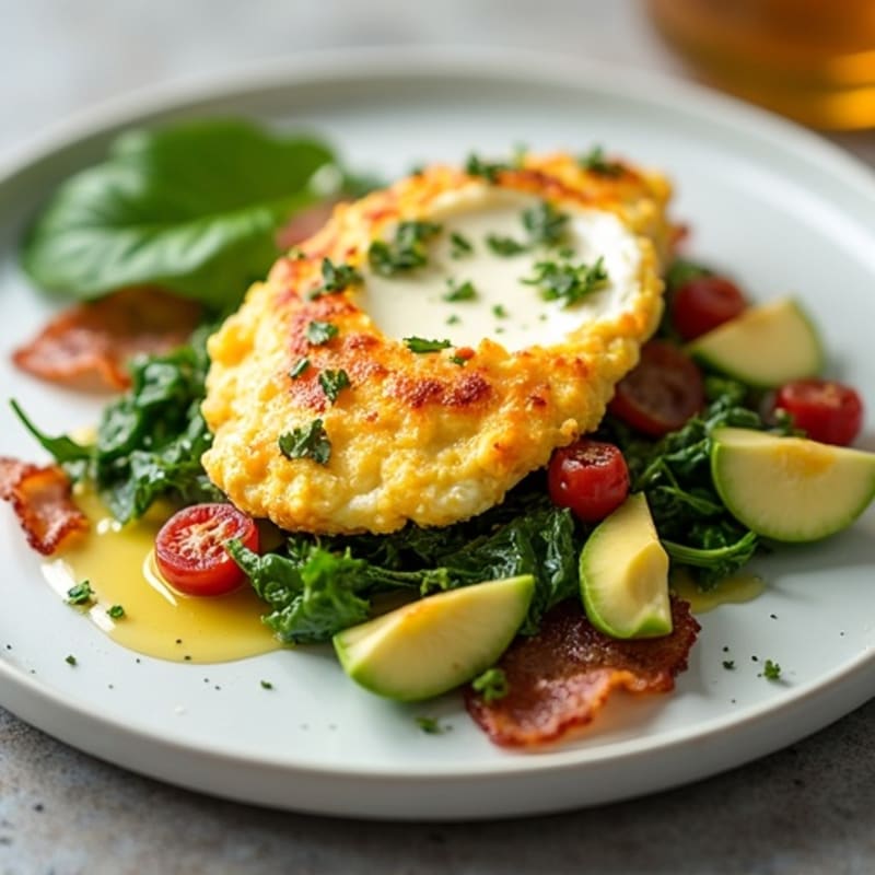 Cottage Cheese Egg White Scramble with Spinach and Turkey Bacon