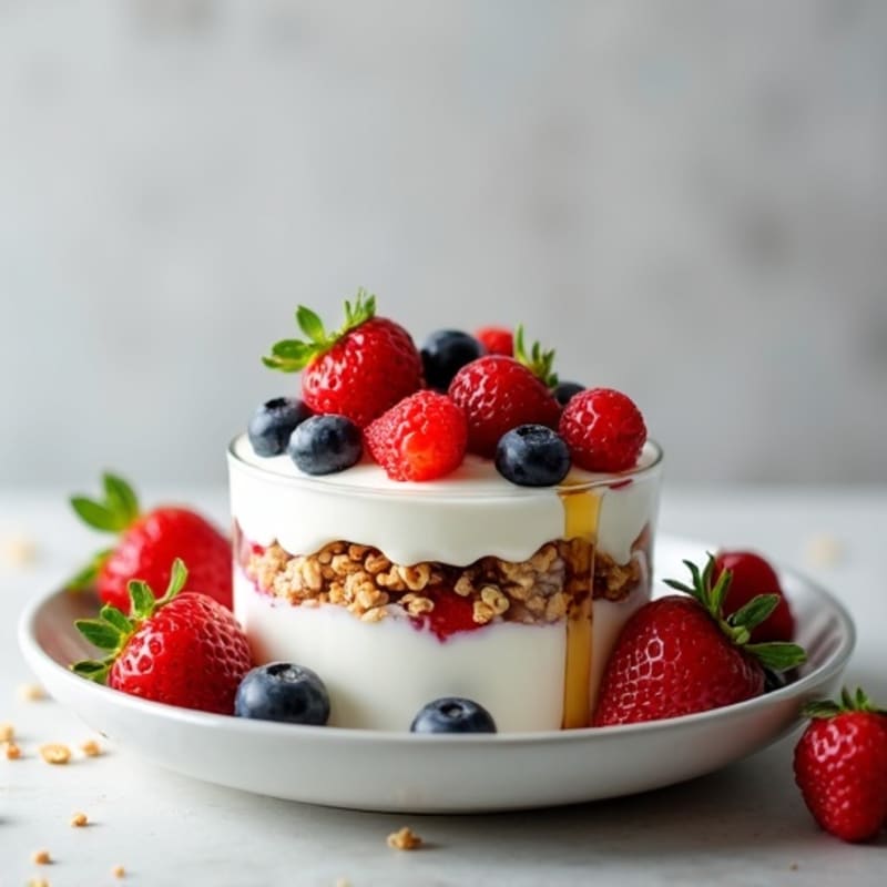 Greek Yogurt Parfait with Crunchy Almond Granola and Fresh Berries