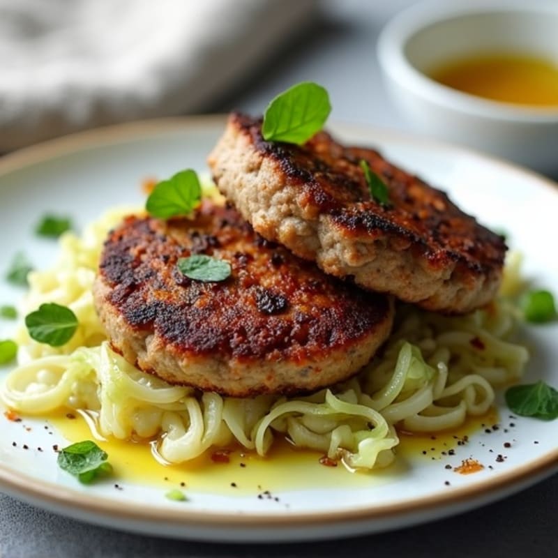 Seared Bison Patties with Roasted Cabbage and Onions