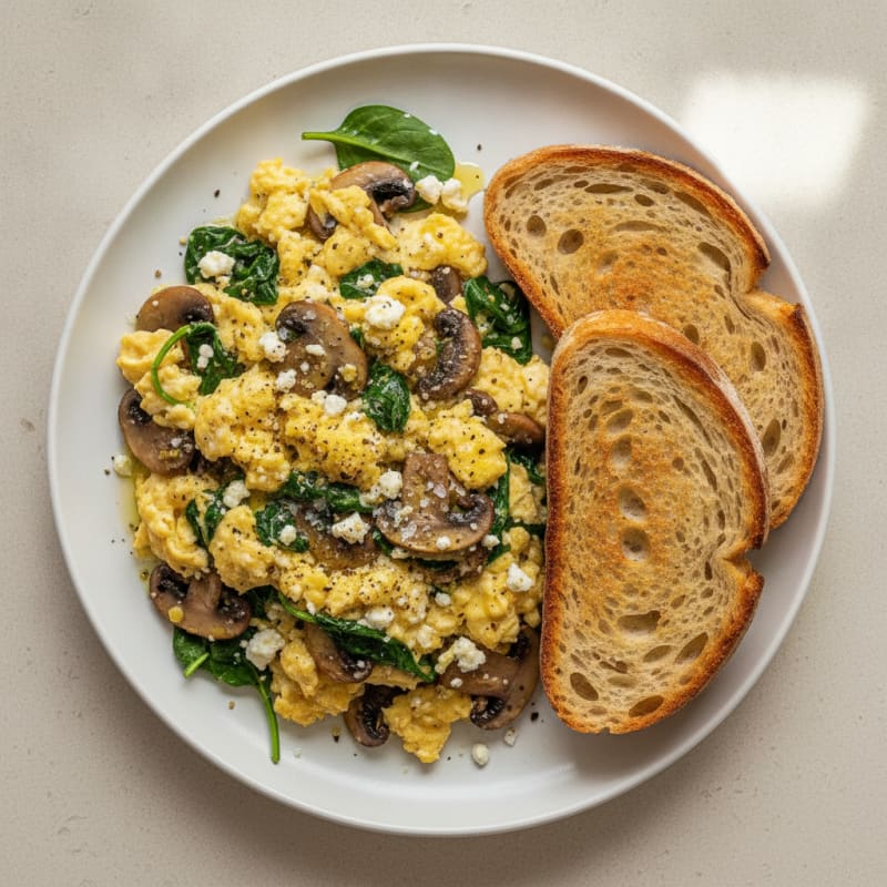 Mushroom and Egg Scramble with Sourdough