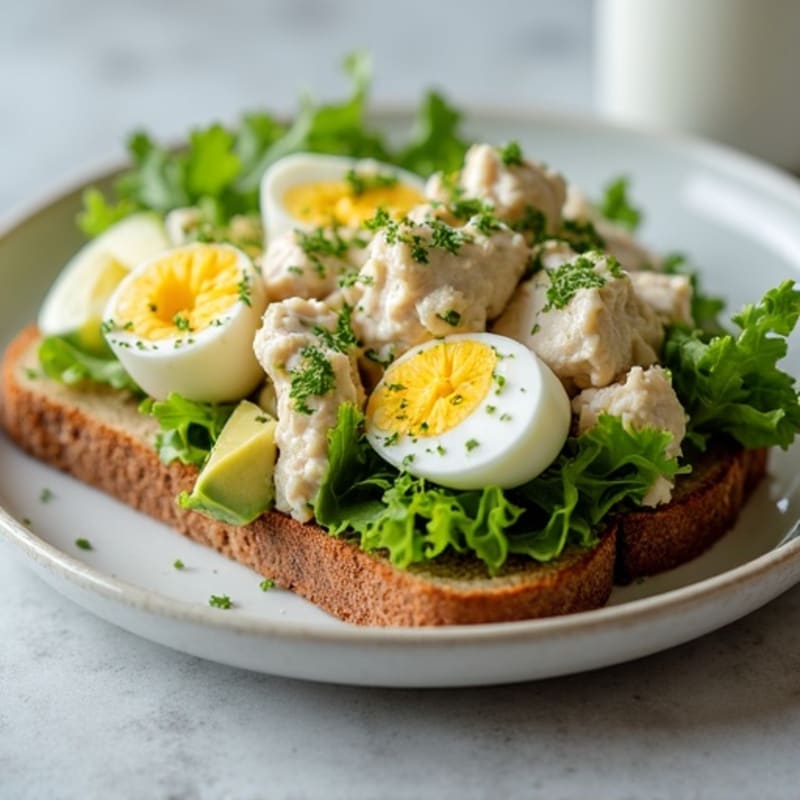 Flaky Lemon Herb Tuna Salad with Crispy Greens on Toasted Whole Grain Bread