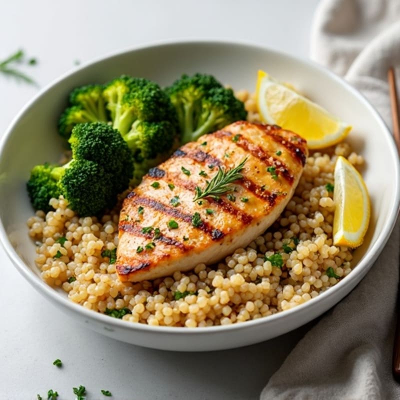Grilled Chicken Breast with Quinoa and Roasted Broccoli