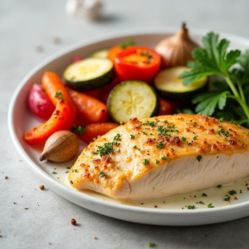 Creamy Coconut Chicken and Roasted Vegetable Bake