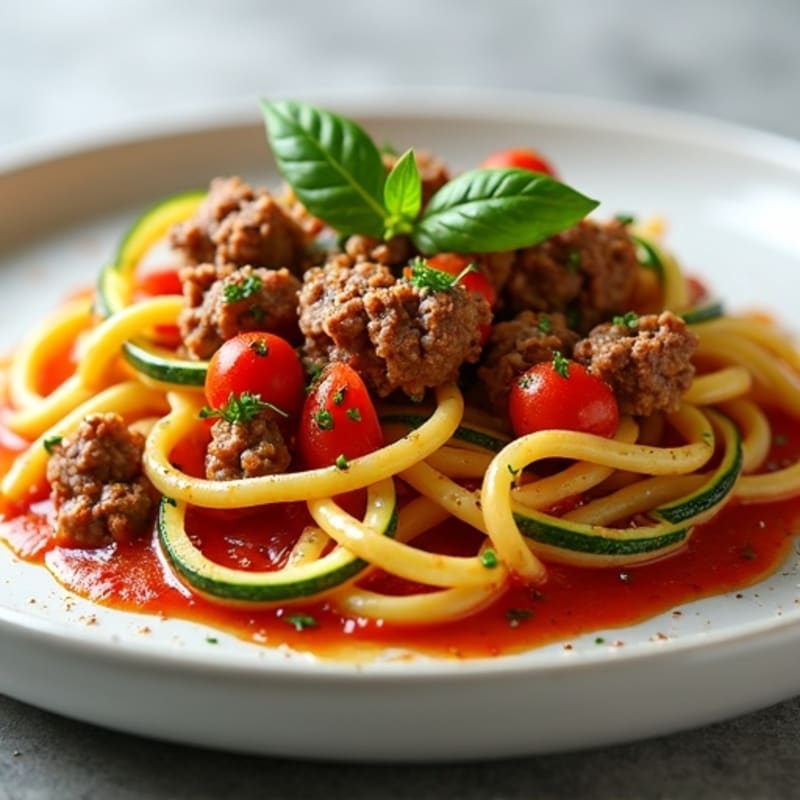 Lean Beef and Zucchini Pasta with Fresh Tomato Sauce