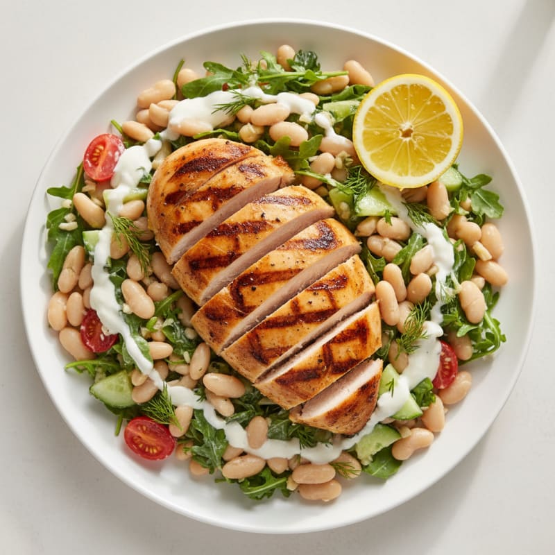 Grilled Chicken Breast with Creamy White Bean Salad
