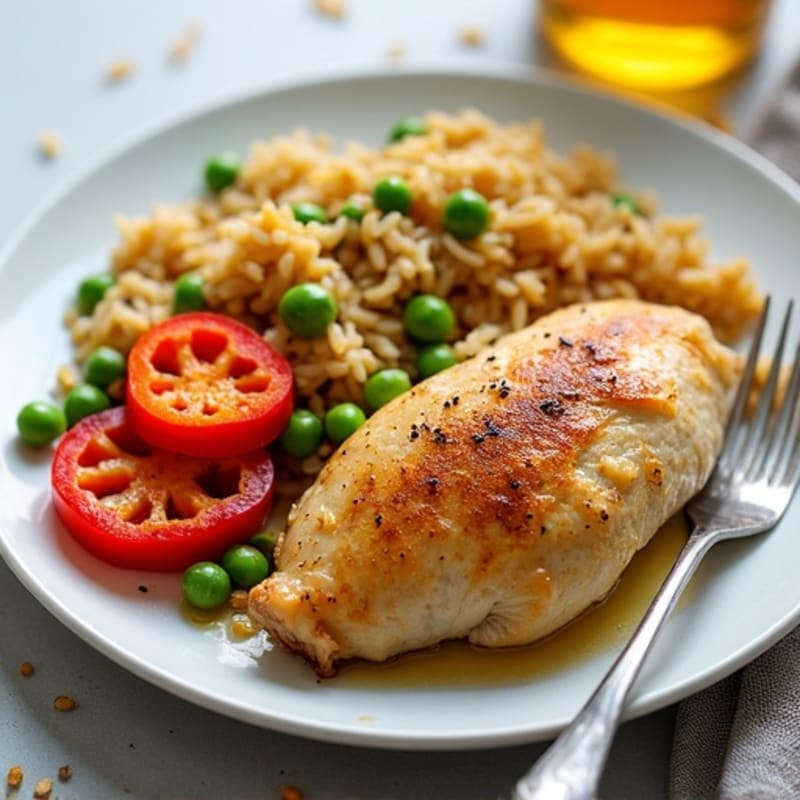 One-Pan Saffron-Spiced Chicken and Rice with Fresh Bell Peppers and Peas