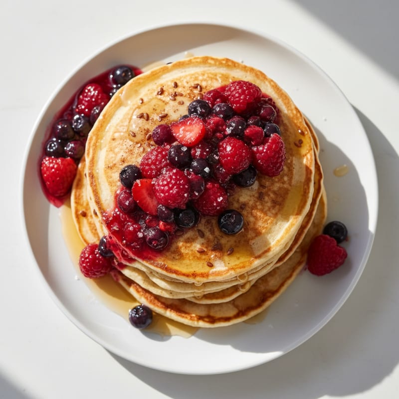Fluffy Buttermilk-Style Pancakes with Berry Compote
