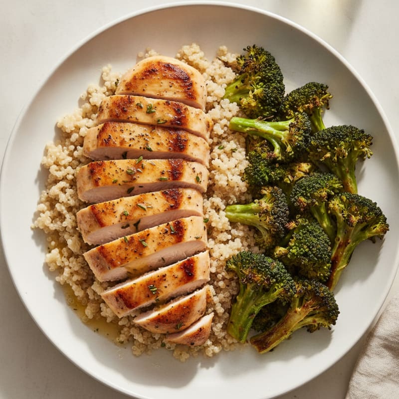 Grilled Chicken Breast with Quinoa and Roasted Broccoli