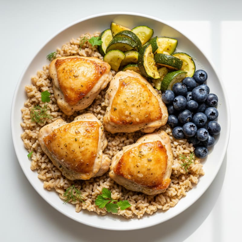 Oven-Baked Chicken Thighs with Herb Rice and Roasted Zucchini