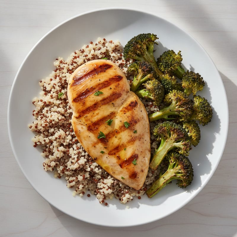Grilled Chicken Breast with Quinoa and Roasted Broccoli