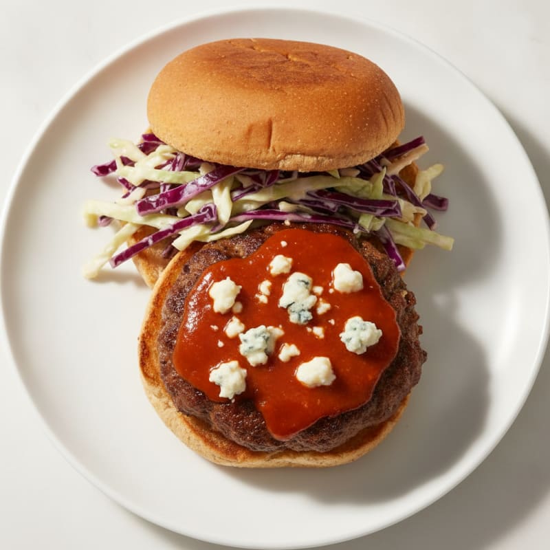 Buffalo Blue Cheese Burger with Tangy Slaw
