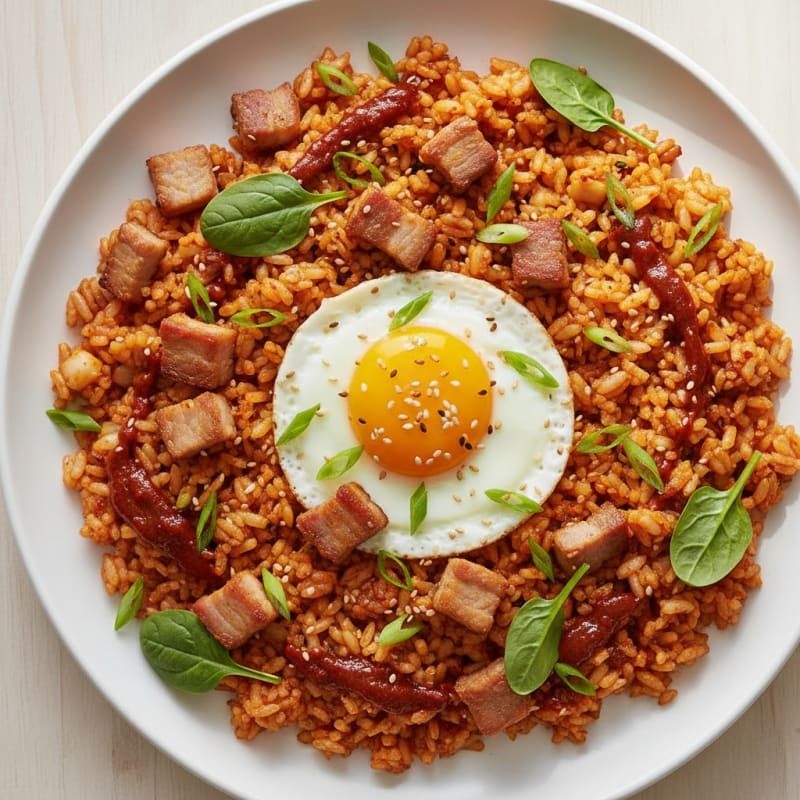 Crispy Kimchi Fried Rice with Pork Belly