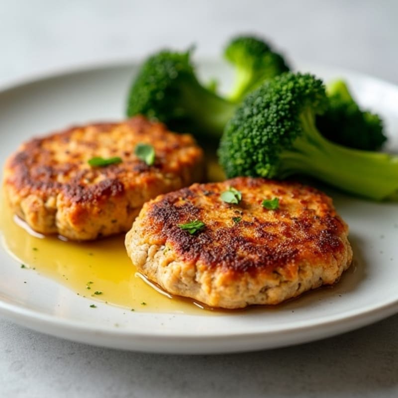 Seared Turkey Patties with Roasted Sweet Potato and Steamed Broccoli