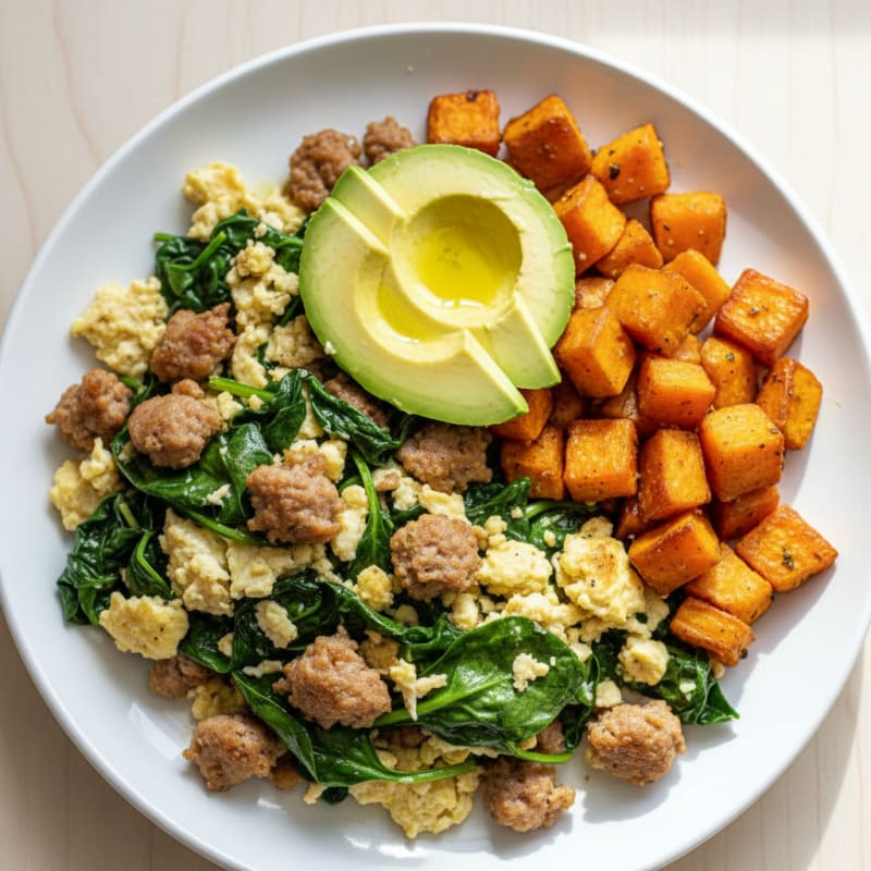 Egg White Scramble with Spinach and Turkey Sausage