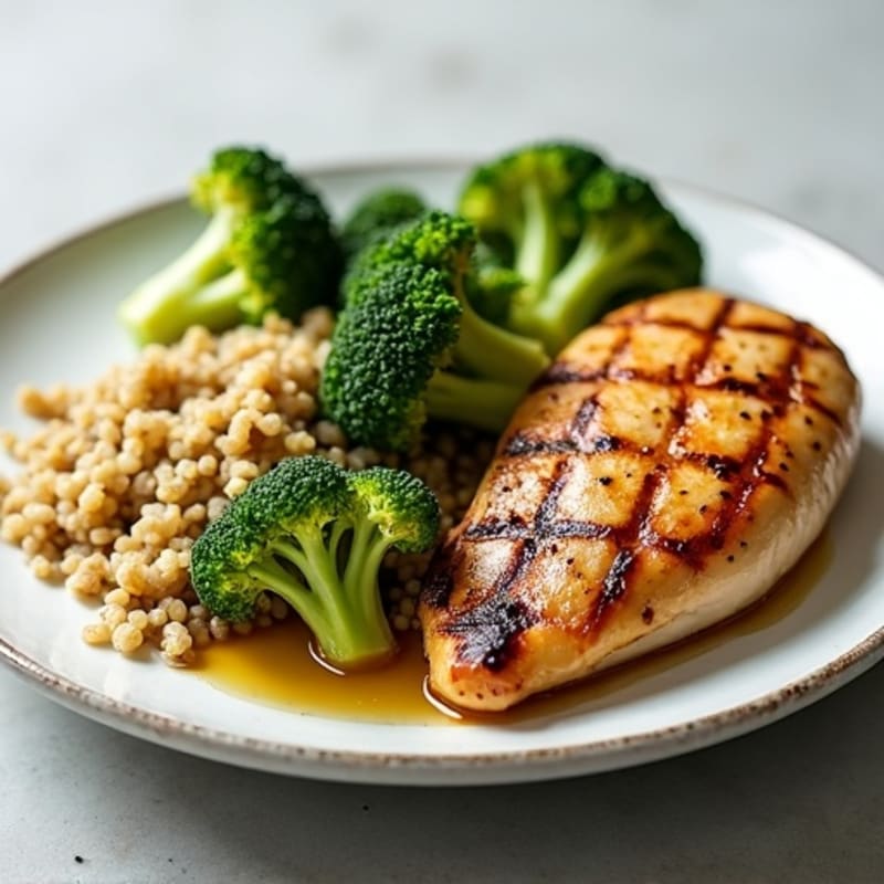 Grilled Chicken Breast with Roasted Broccoli and Quinoa