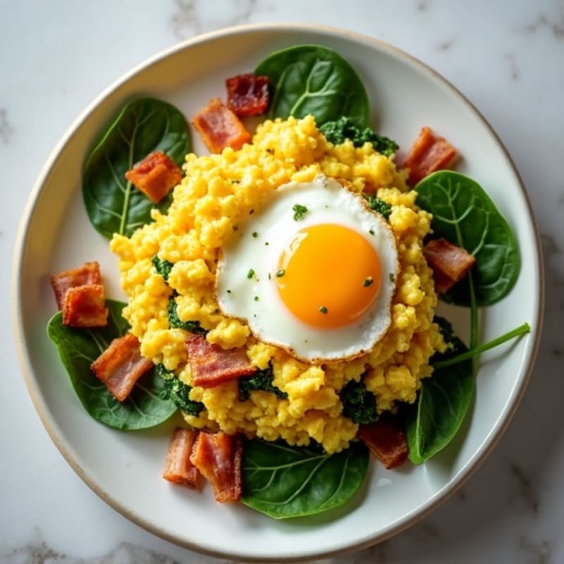 Cottage Cheese Egg Scramble with Spinach and Turkey Bacon