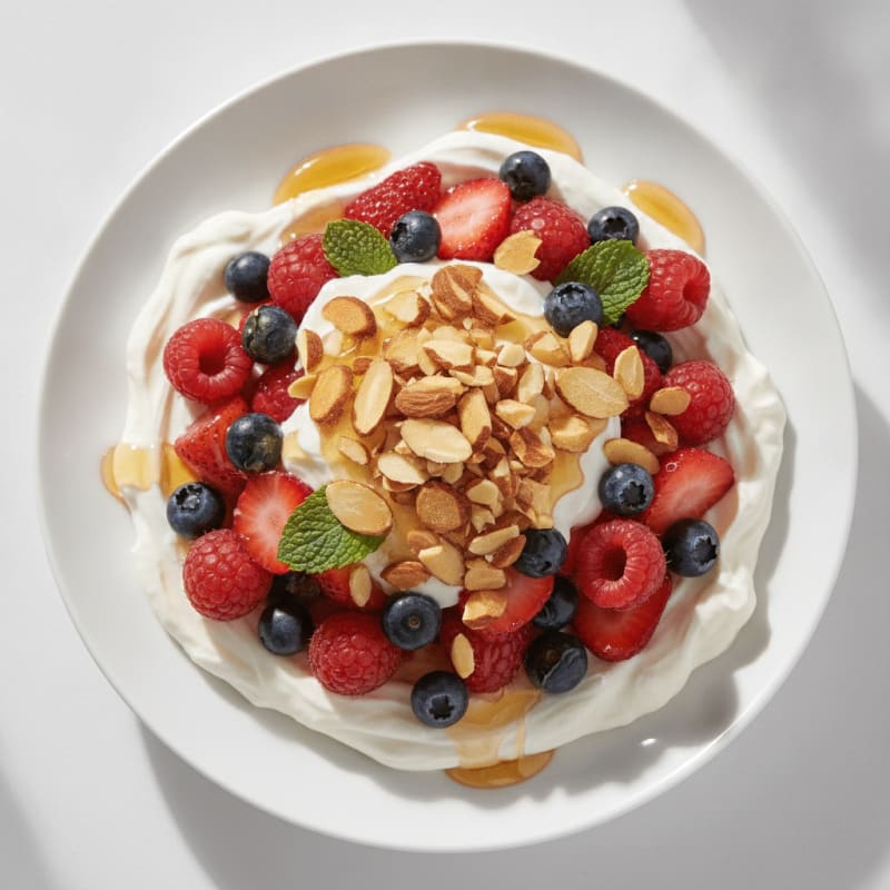 Greek Yogurt Protein Parfait with Berries and Chopped Almonds