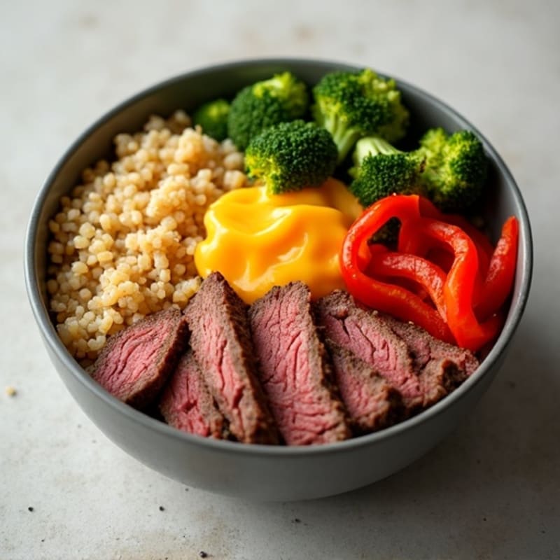 Lean Roast Beef and Sharp Cheddar Whole Grain Bowl with Crispy Vegetables