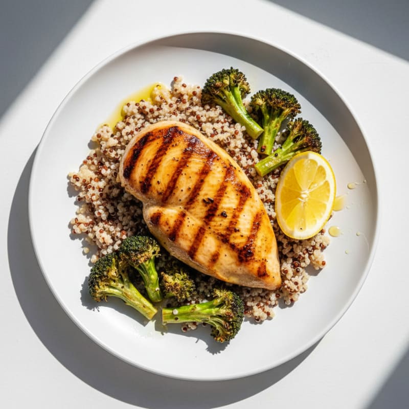 Grilled Chicken Breast with Quinoa and Roasted Broccoli