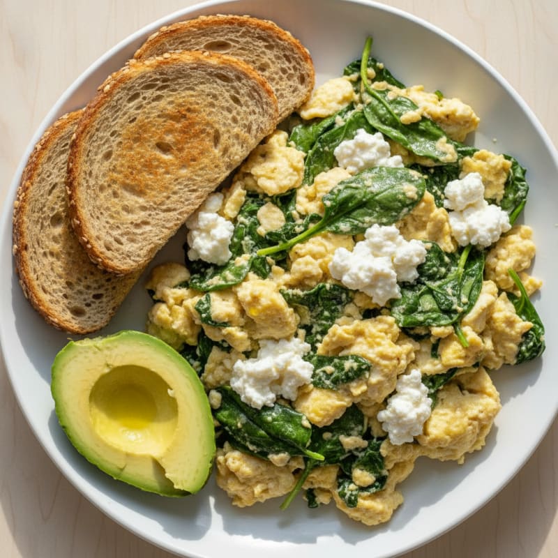 Egg White and Spinach Scramble with Cottage Cheese