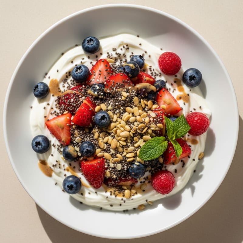 Silky Greek Yogurt Bowl with Chia, Mixed Berries and Hemp Seeds