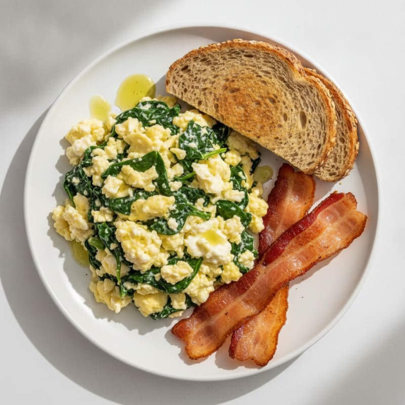 Cottage Cheese Scramble with Spinach and Turkey Bacon