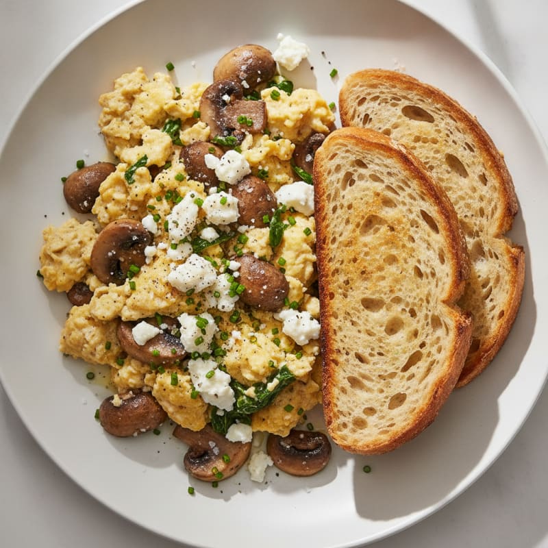 Mushroom and Feta Scramble with Sourdough