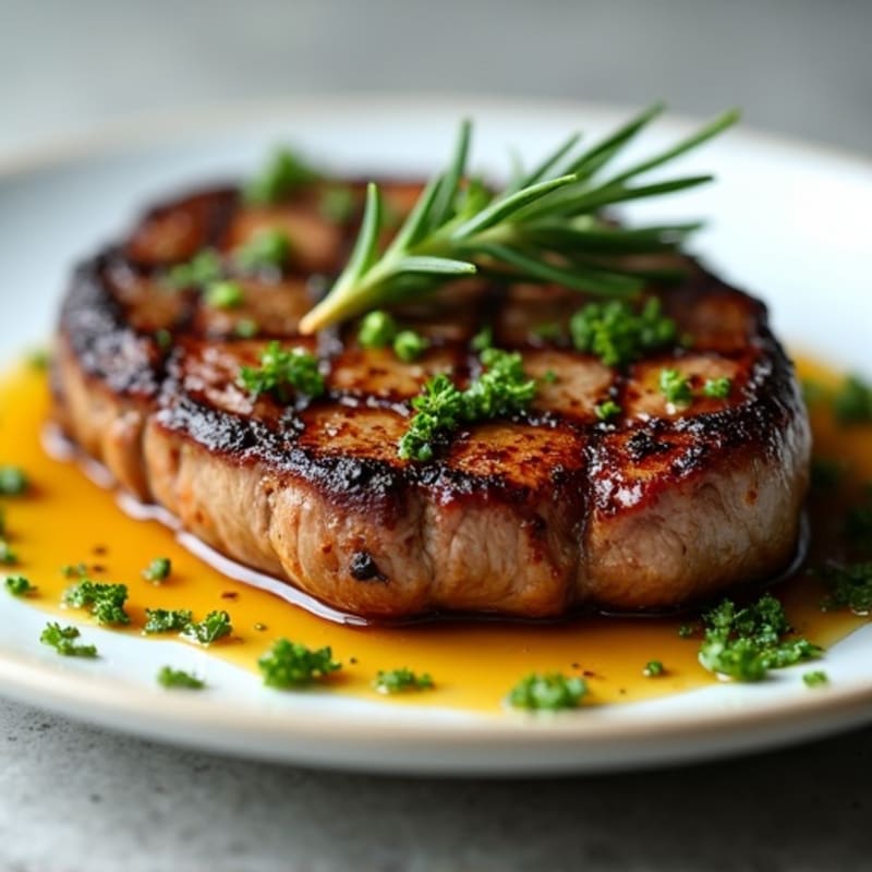 Herb-Crusted Pan Seared Steak with Roasted Garlic