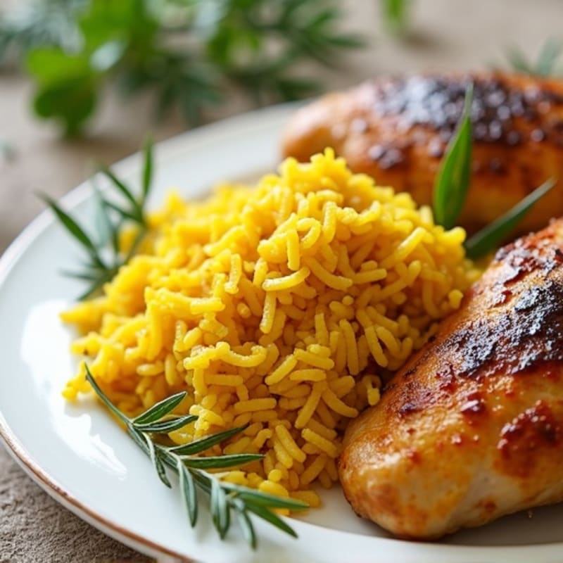Herb-Roasted Chicken with Fluffy Turmeric Rice
