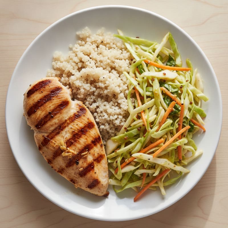Grilled Chicken Breast with Crunchy Cabbage Slaw and Quinoa