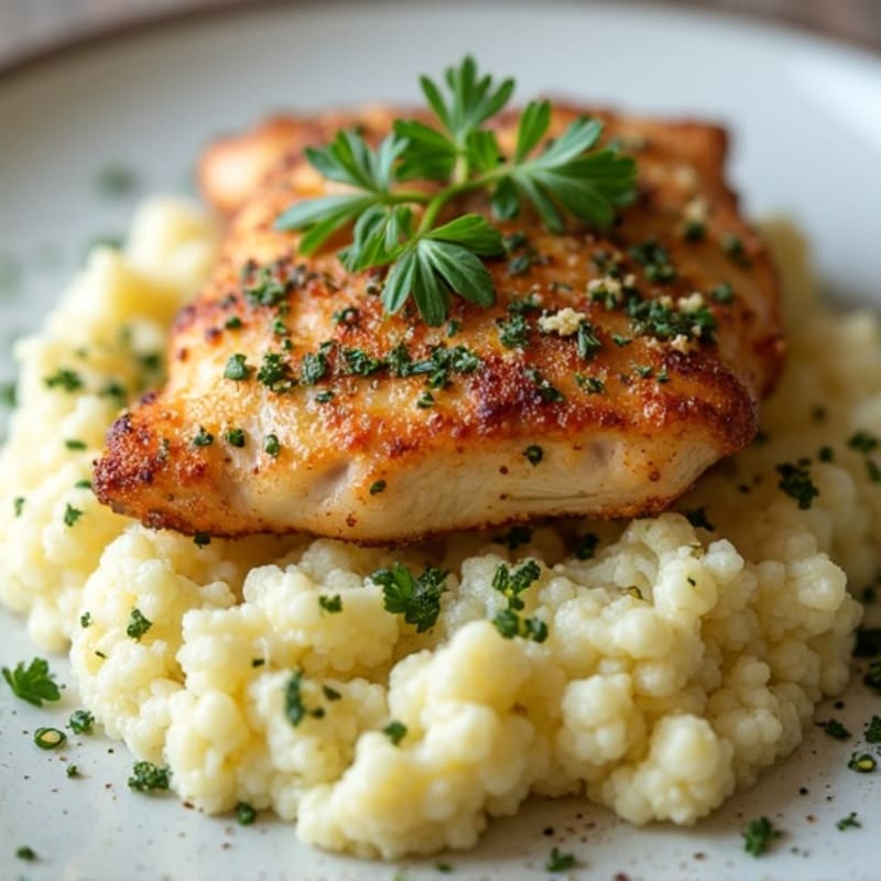 Herb-Crusted Chicken with Garlic Cauliflower Mash