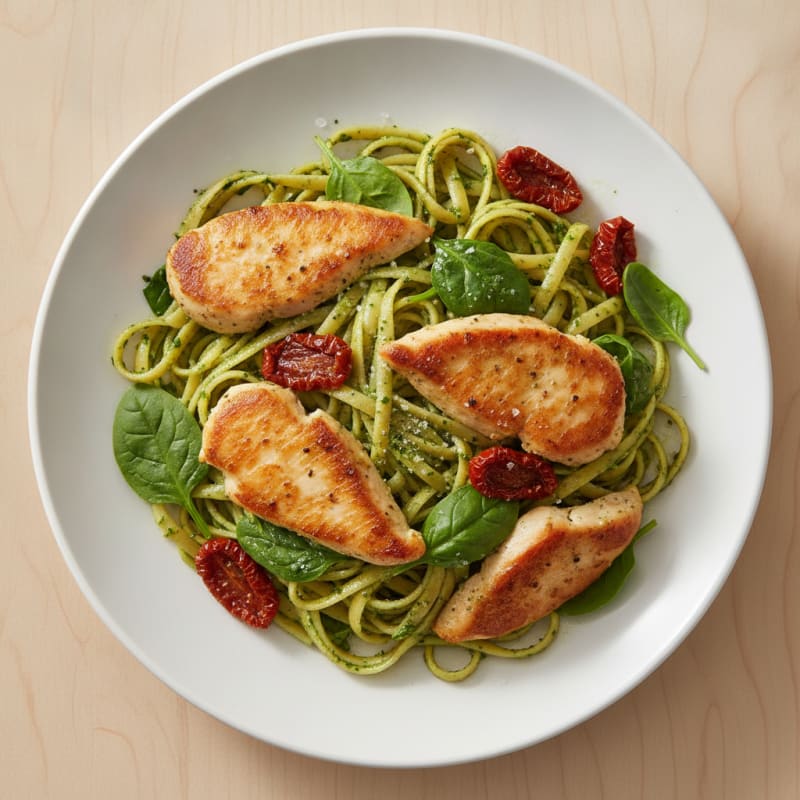Pesto Chicken Linguine with Sun-Dried Tomatoes