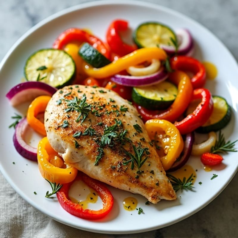 Herb-Crusted Sheet Pan Chicken with Roasted Rainbow Vegetables
