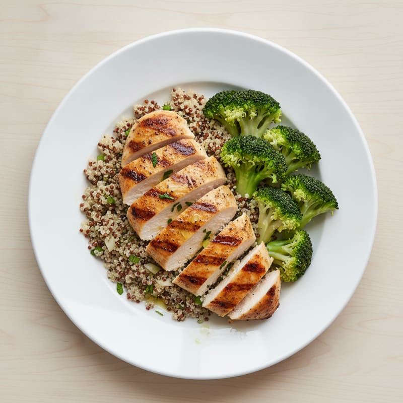 Grilled Chicken Breast with Quinoa and Steamed Broccoli