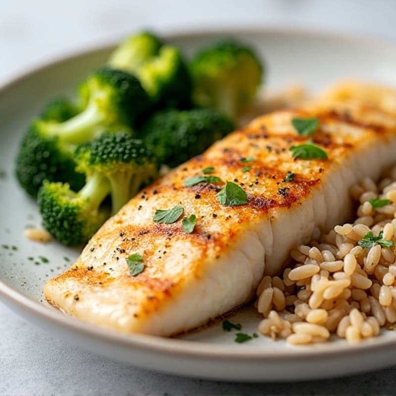 Seared Tilapia with Steamed Broccoli and Brown Rice