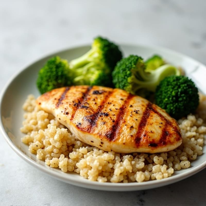 Grilled Chicken Breast with Roasted Broccoli and Quinoa