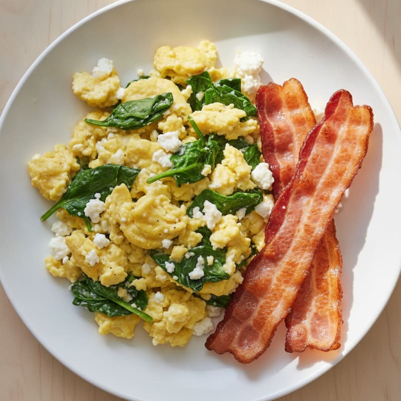 Cottage Cheese Scramble with Spinach and Turkey Bacon
