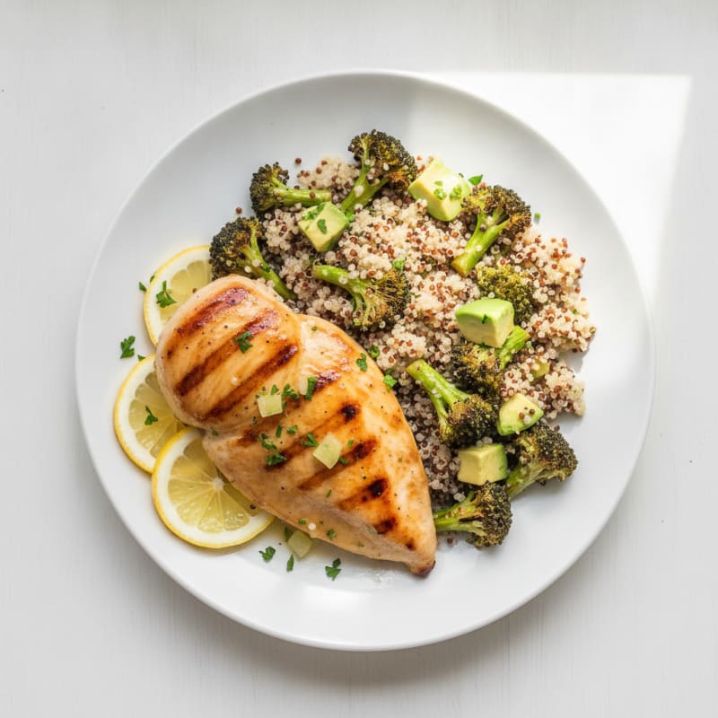 Grilled Lemon-Garlic Chicken Breast with Quinoa and Roasted Broccoli