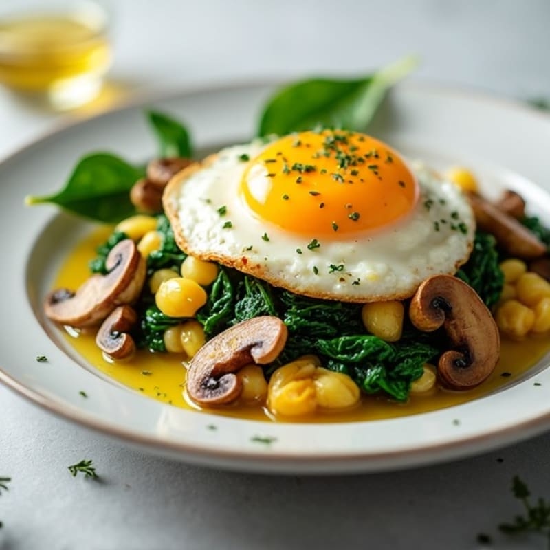 Egg White and Turkey Spinach Scramble with Sautéed Mushrooms