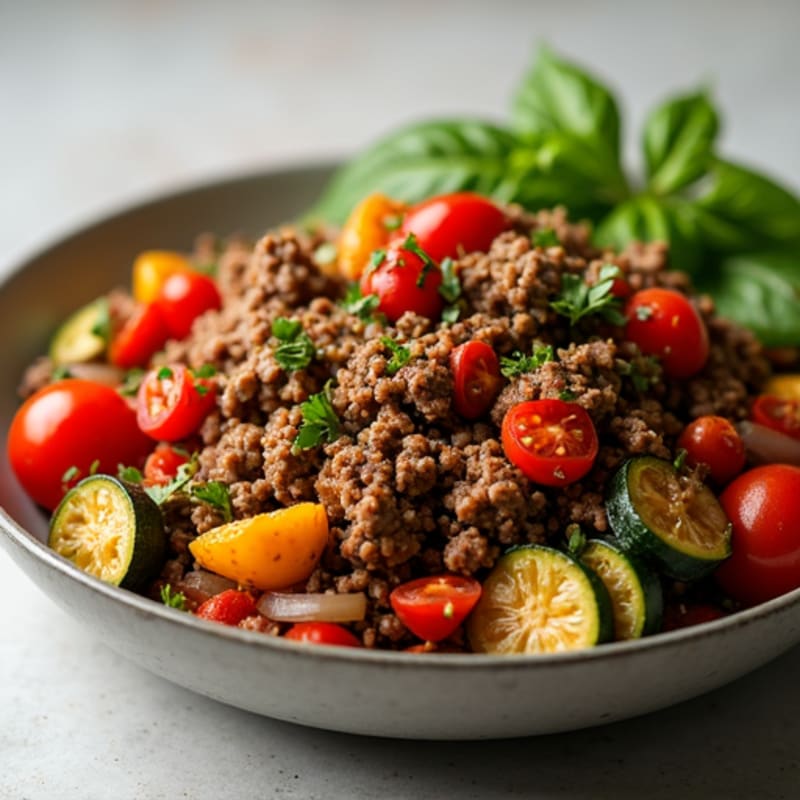 Herb-Seasoned Lean Ground Beef Skillet with Roasted Vegetables