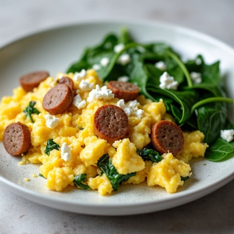 Egg White and Turkey Sausage Scramble with Spinach and Feta